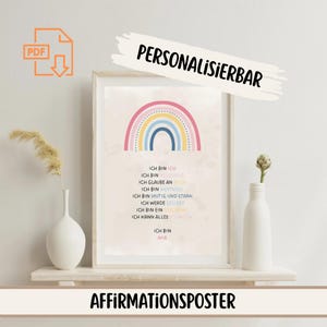 Póster de afirmación personalizado para niños – motivo arcoíris – palabras empoderadoras – atención plena – PDF para imprimir en formato DIN A4
