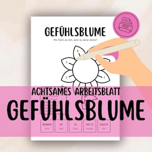 Gefühlsblume Arbeitsblatt PDF Kinder Gefühle benennen Achtsamkeit Kindergarten Kita Schulanfang Emotionen Geschenk DinA4 Ausmalbild Vorlage