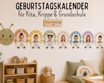 Geburtstagskalender für die Kita | Bastelvorlage | Kalender für Kinder zum Ausdrucken | Raupe Vorlage für Krippe Vorschule