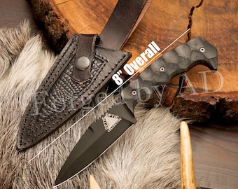 Handmade Tactical Knife: 8  Micarta Handle And Leather Sheath