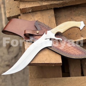 D2 Steel Hunting Knife: Camel Bone Handle, Leather Sheath