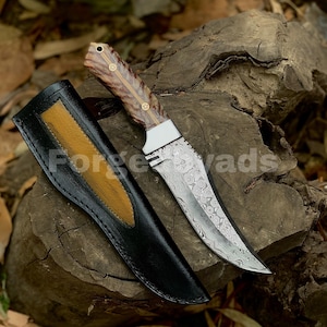 Handmade Damascus Steel Hunting Knife With Leather Sheath Gift For Him, Christmas Gift