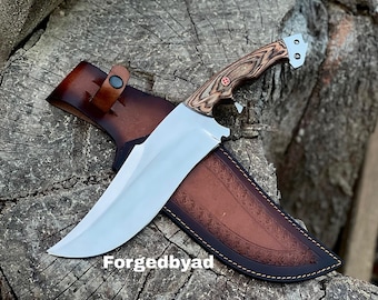 Handmade stainless Steel Hunting Knife: Pakka Wood Handle, Leather Sheath