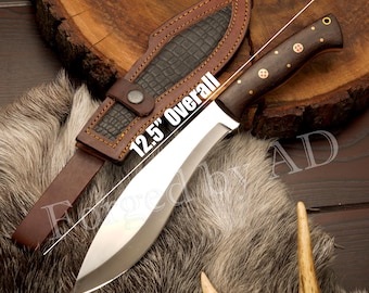 Handmade stainless Steel Hunting Knife Wenge Wood Handle & Leather Sheath