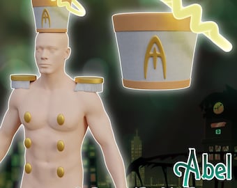 May include: A digital rendering of a figure adorned with a halo, shoulder pads, and buttons. The figure wears a hat with the letter "A". The image includes the text "Abel" and "3D Printer Files Non Physical".