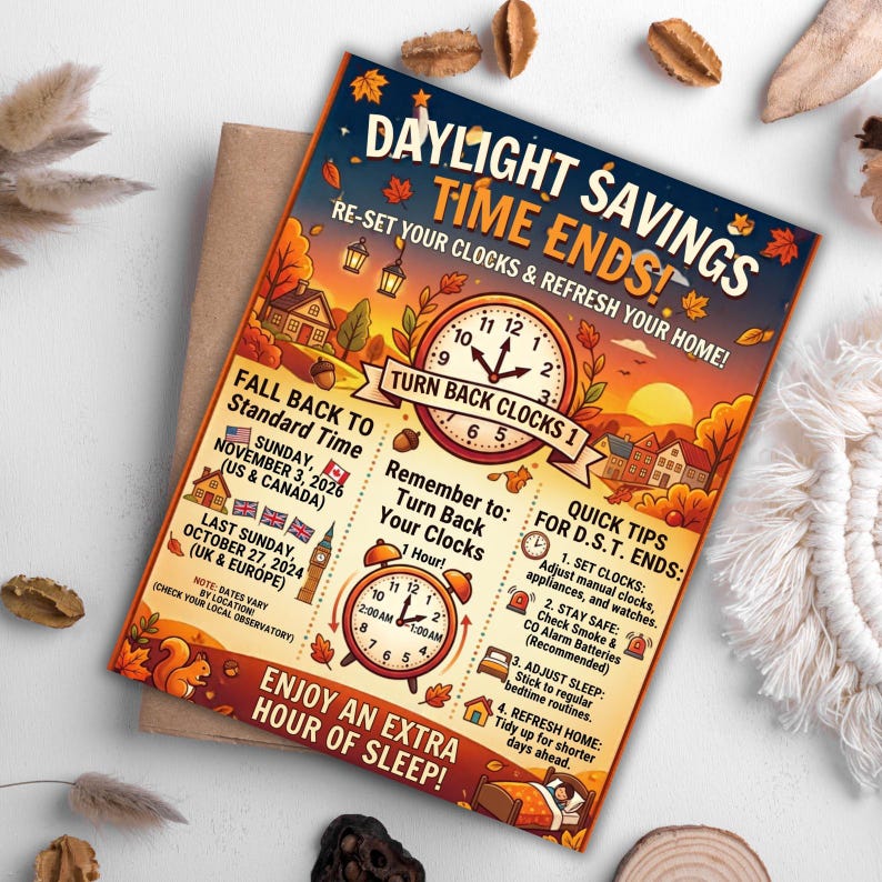 Daylight Saving Time Ends Flyer Template Printable, Fall Back Clock ...