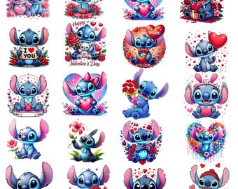 Stitch Angel Valentine PNG Bundle, Lilo Clipart, Love Sublimation Design (Digital Download)