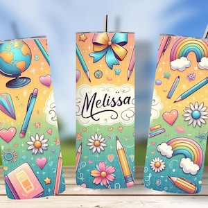 Teacher Tumbler Wrap PNG, Coquette School Design, Custom Name 20oz Skinny Sublimation PNG, Cute Teacher Digital Download