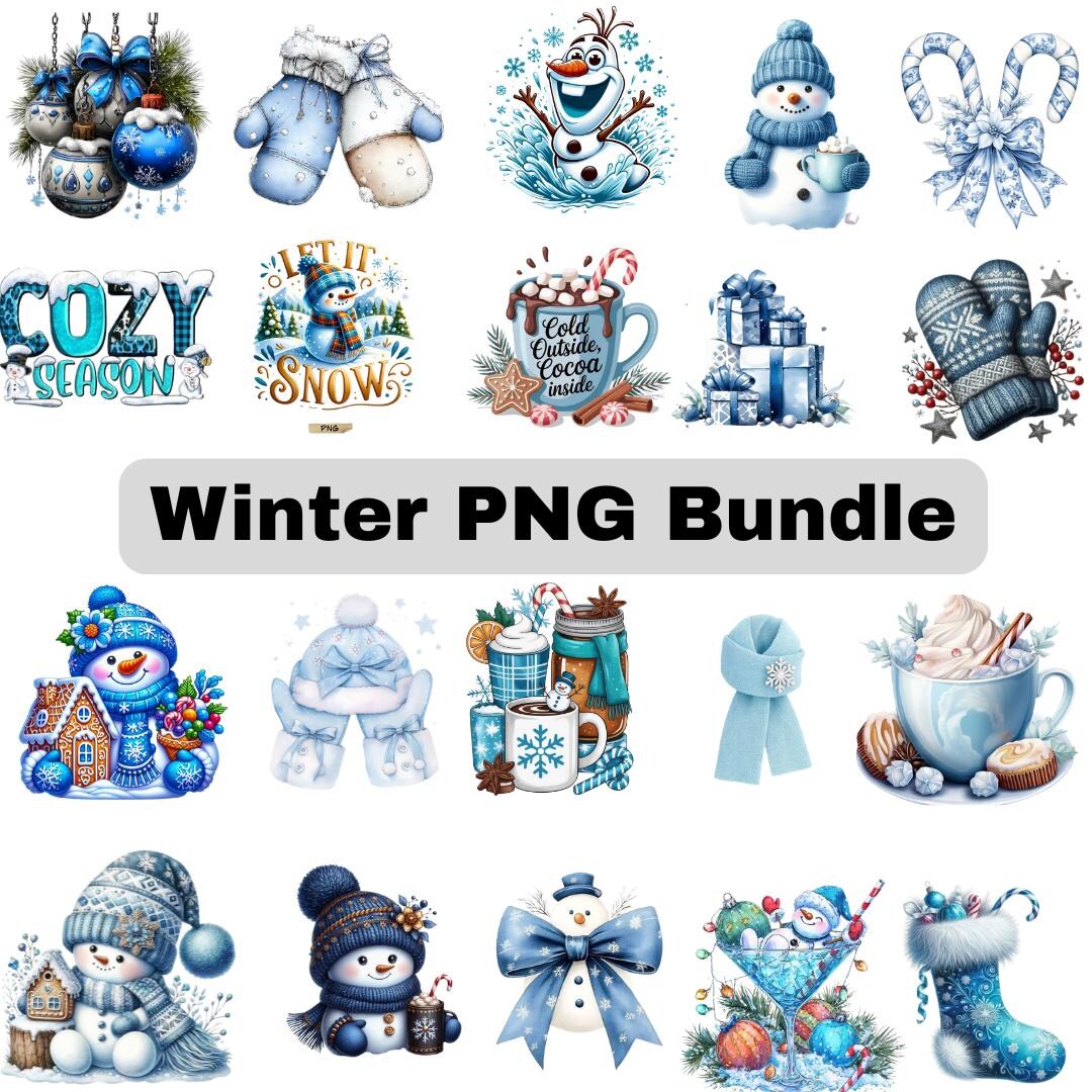 Cozy Winter Snowman Sublimation Clipart PNG Bundle – Blue Christmas ...