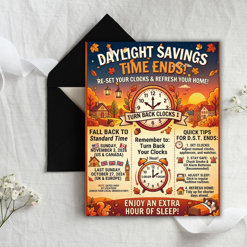 Daylight Saving Time Ends Flyer Template Printable, Fall Back Clock ...