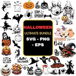 Halloween SVG Bundle, Halloween Clipart für Cricut, Gruselige SVG-Designs Unheimlich niedlich SVG, Halloween-Svg, Halloween-Silhouette, Schnittdateien für Circut
