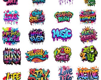 Colorful Graffiti Sublimation PNG Clipart Bundle | Street Art Graphics (Digital Download)