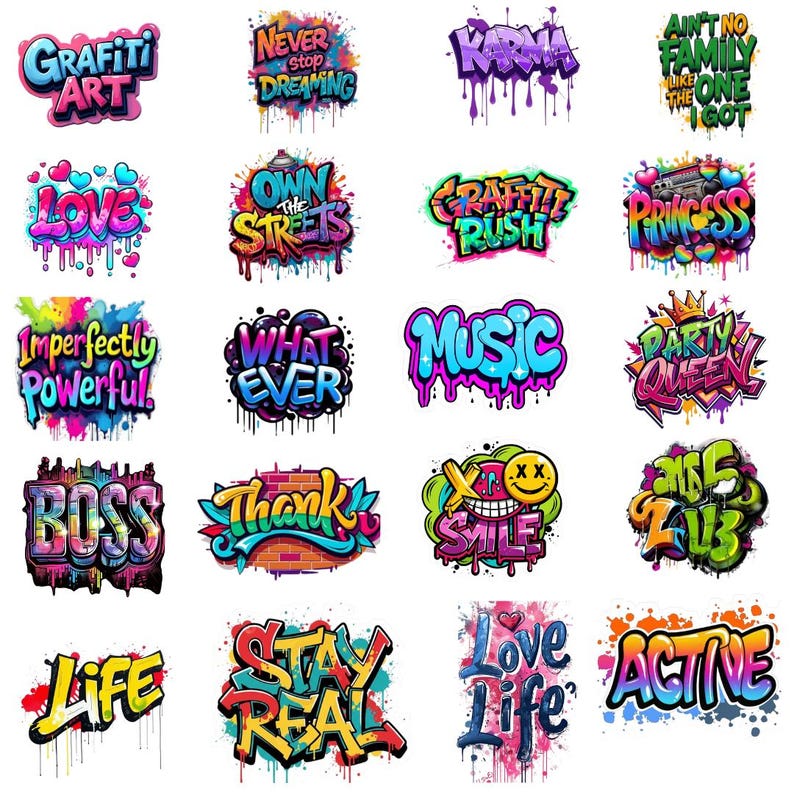 Colorful Graffiti Sublimation PNG Clipart Bundle | Street Art Graphics ...