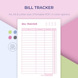 Bill Tracker Printable, Checkliste für monatliche Rechnungszahlungen, Rechnungsorganisator, Haushaltsplaner, A4/A5/Letter, Sofort Download PDF