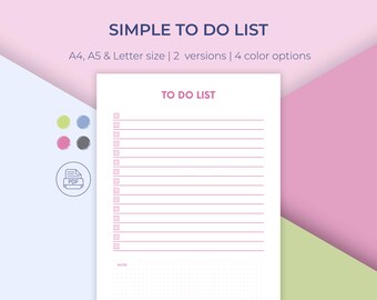 Minimalistische takenlijst afdrukbaar: eenvoudige taakplanner, A4/A5/Letter (pdf direct downloaden)
