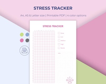 Printable Stress Tracker, A4 A5 Letter Size, Anxiety Relief Planner, 4 Colors