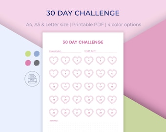30 Day Challenge Tracker Printable: Progress Tracker, A4/A5/Letter Sizes (PDF Download)