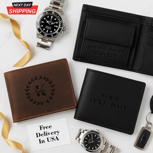 Personalized Leather Wallet, Monogram Engraved Men&#39;s Wallet, Groomsmen RFID Leather Wallet, Father&#39;s Day Gift Wallet, Custom Wallet for Him