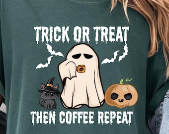 Cute Halloween Ghost Pumpkin Shirt, Spooky Season Tee for Women & Kids | Fall Aesthetic Shirt, Trick or Treat Costume T-Shirt, Comfort Color