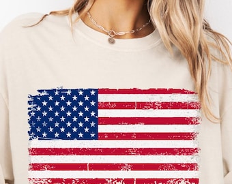Patriotic USA Flag T-Shirt, American Flag Graphic Tee, 4th of July Shirt, Independence Day Shirt, USA Pride Unisex Top, Comfort Colors Shirt