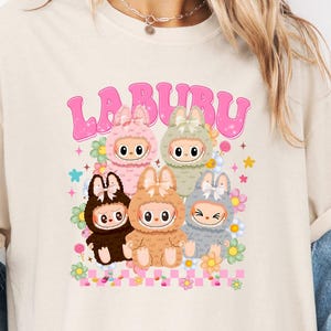 Labubu T-Shirt: Kawaii Cartoon Graphic Tee, Floral Donut Design