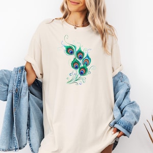 Elegant Peacock Feather T-Shirt, Colorful Boho Bird Design, Nature Lover Tee, Spiritual Aesthetic Shirt for Women and Men, Comfort Colors®