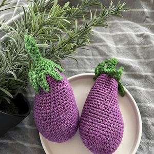 Crochet eggplant, eggplant, natural material, crocheted vegetables, Montessori, natural play, kitchen, toy kitchen, children&#39;s kitchen, role play