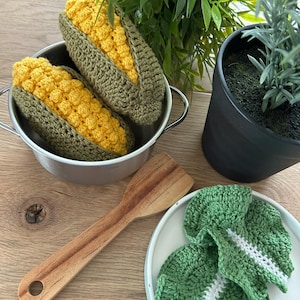 Crochet corn, corn, natural material, crocheted vegetables, Montessori, natural play, kitchen, toy kitchen, children&#39;s kitchen, role play