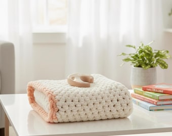 Woven Baby Blanket Crochet Pattern, Chunky Chenille, Beginner Nursery Throw (PDF Download)