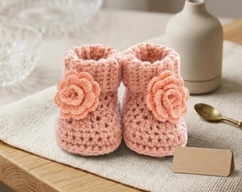 Baby Booties Crochet Pattern PDF, Floral Infant Shoes 3-12 Months, Easy Beginner Booties Pattern, Baby Gift Crochet Download