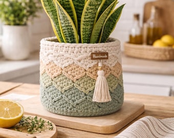Crochet Plant Pot Cover Pattern PDF | Modern Crochet Basket Pattern | Boho Plant Holder | Beginner Crochet Decor