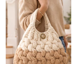 Super Bulky Cable Knit Bag Pattern PDF | Chunky Knit Purse with Round Handles | Intermediate Knitting Pattern | Instant Download