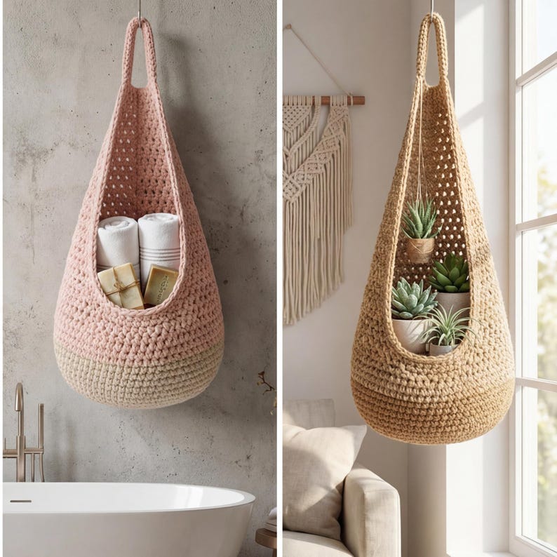 Crochet Wall Basket Pattern PDF, Hanging Wall Organizer, Modern Storage ...
