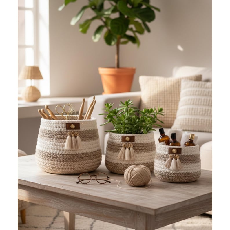 Crochet Basket Pattern PDF | Modern Textured Storage Baskets (digital ...