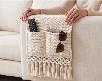 Crochet Couch Arm Organizer PDF Pattern – Sofa Storage Caddy with Pockets – Beginner Friendly Crochet Home Accessory