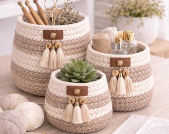 Crochet Basket Pattern PDF | Modern Textured Storage Baskets (Digital Download)