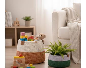 Modern Crochet Basket Pattern | Color Block Storage Set (PDF Pattern)