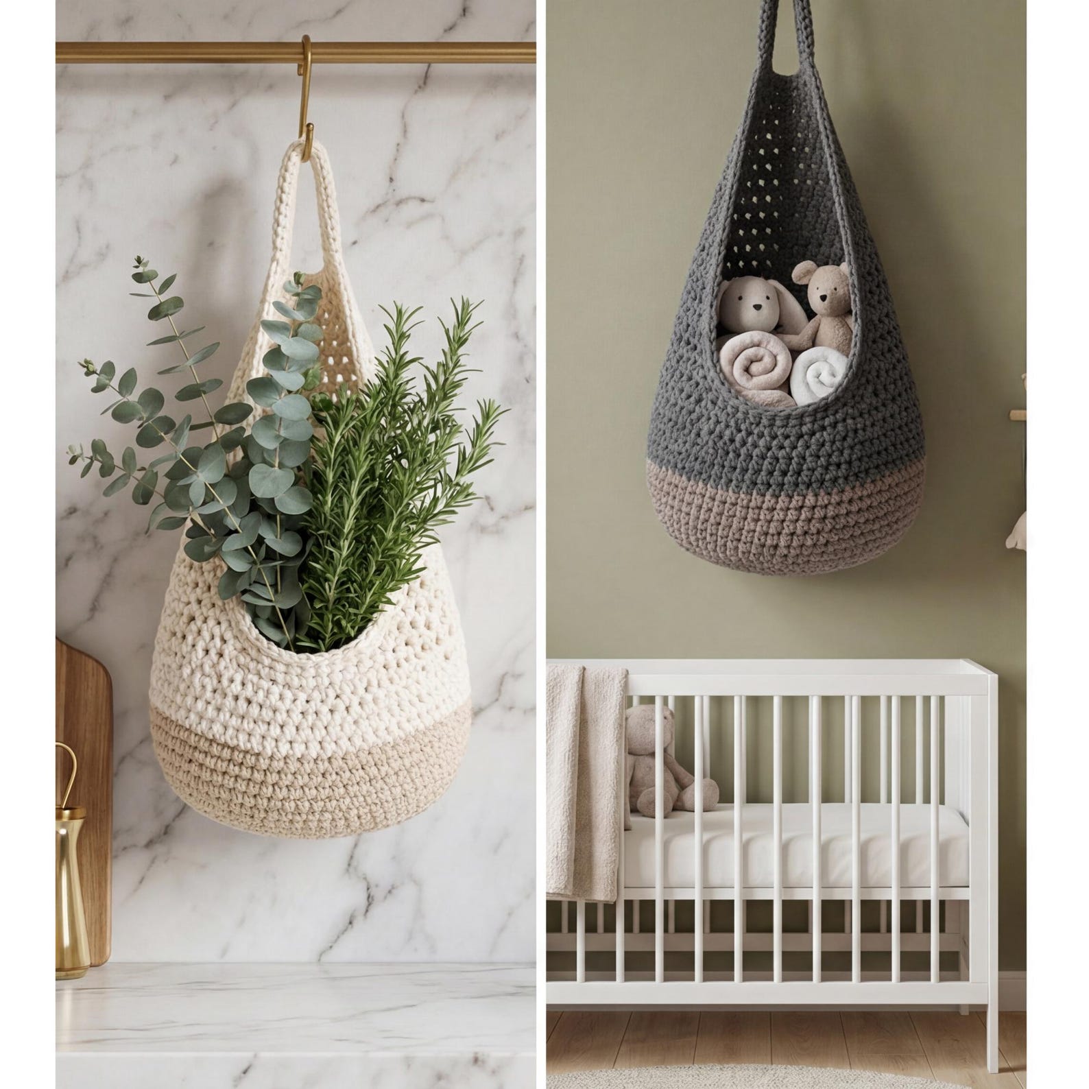Crochet Wall Basket Pattern PDF, Hanging Wall Organizer, Modern Storage ...
