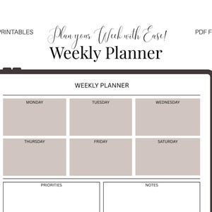 Minimalist Weekly Planner | A4 Landscape Editable PDF | Weekly Schedule with Priorities & Notes | Instant Download | Printable Planner