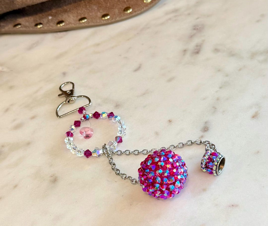 Fuchsia Pink Crystal Ball and Chain Keychain or Bag Charm Gift - Etsy