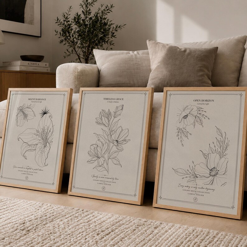 Botanical Wall Art Set of 3 | Vintage Floral Prints | Neutral Gallery ...