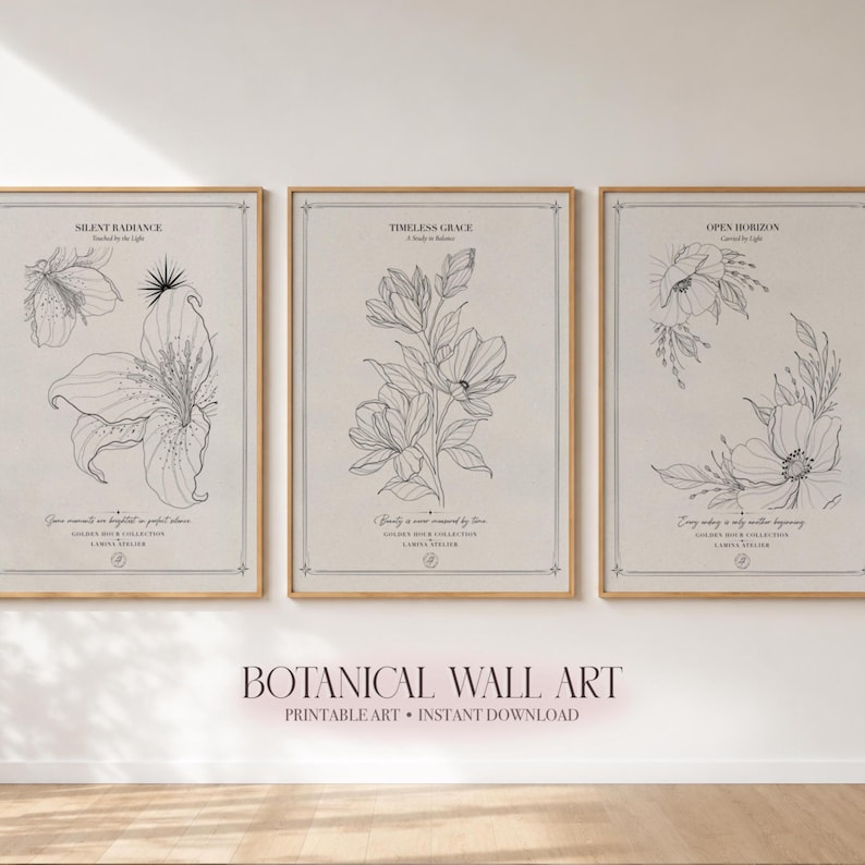 Botanical Wall Art Set of 3 | Vintage Floral Prints | Neutral Gallery ...