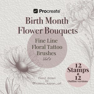 Pincéis para tatuagem com flores de nascimento do mês | Buquês florais, carimbos (download digital) | Design de tatuagem para Procreate
