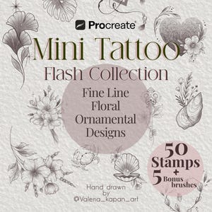 Mini sellos de tatuajes temporales / Diseños florales ornamentales de líneas finas (descarga digital)