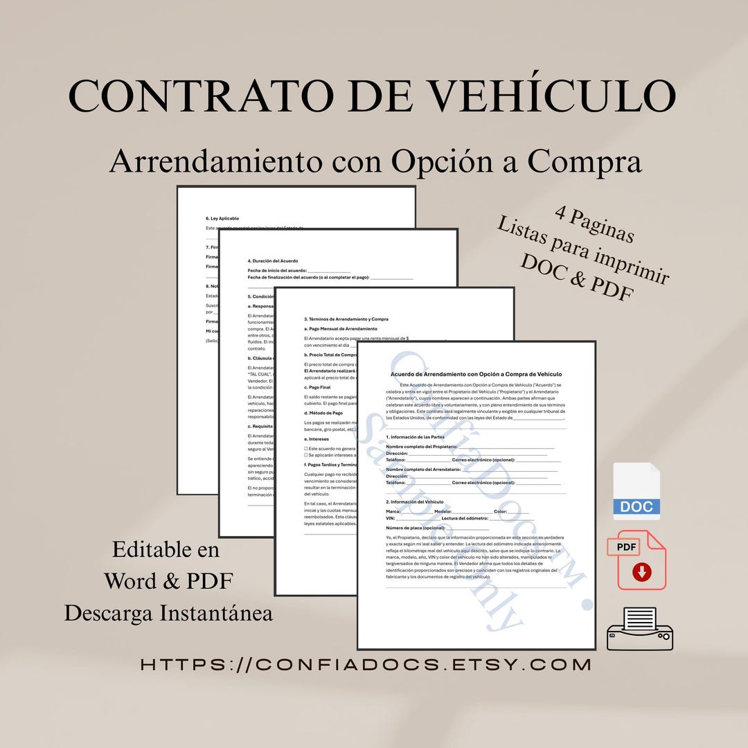 Contrato de alquiler con Opción a Compra de Vehículo / PDF y Word ...