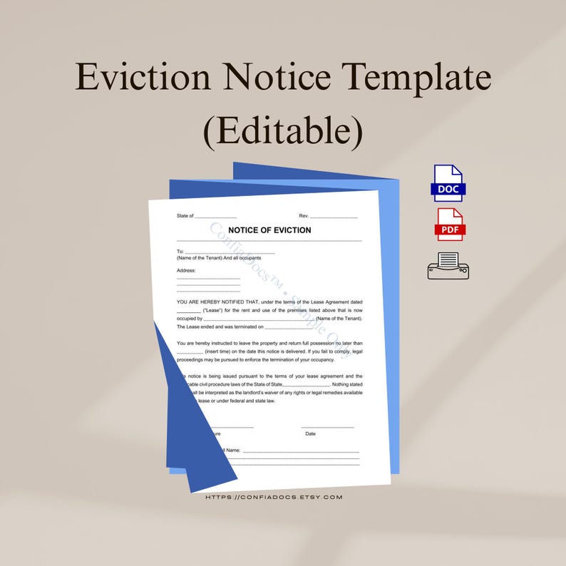 Eviction Notice Template | Printable PDF & Word | Editable Landlord ...