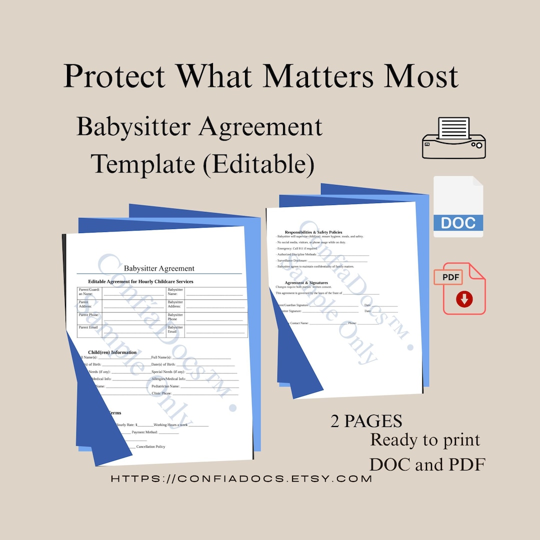 Babysitter Contract Template: Hourly Childcare Agreement (PDF Editable ...