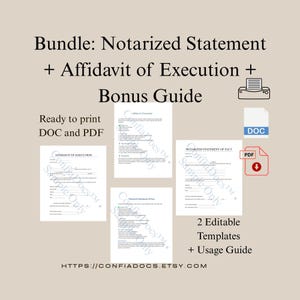 Legal Affidavit Bundle | 2 Editable Templates + Usage Guide | Notarized Statement & Affidavit of Execution