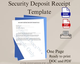 Editable Security Deposit Receipt | Rental Agreement Deposit Form | Instant Download