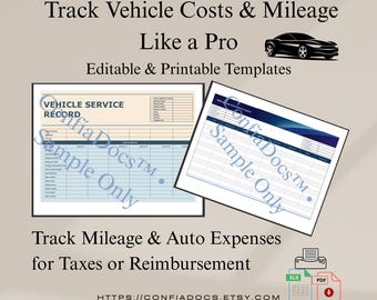 Vehicle Mileage & Maintenance Log: Excel + Printable PDF
